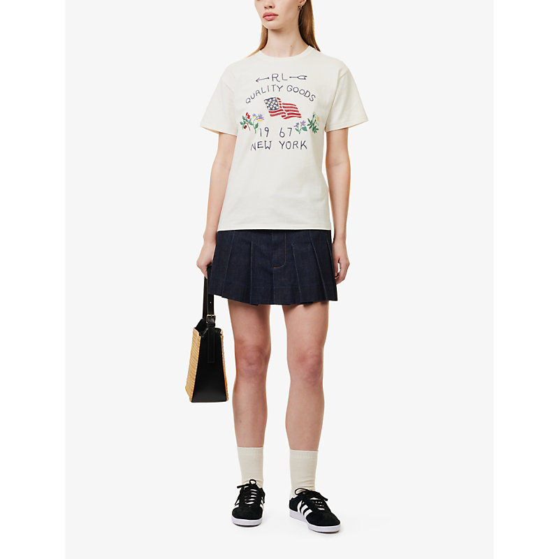 Shop Polo Ralph Lauren Women's Antique Cream Graphic-print Cotton-jersey T-shirt