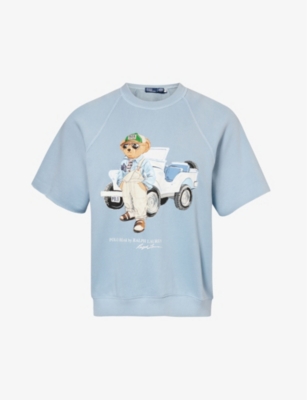 Shop Polo Ralph Lauren Women's Caroli Blue Bear-print Cotton-jersey Sweatshirt In Carolina Blue