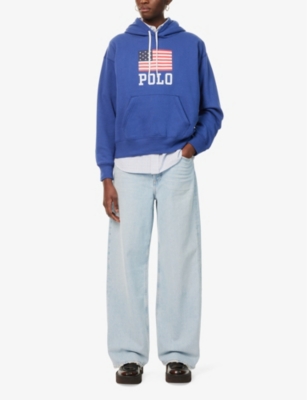 Shop Polo Ralph Lauren Women's Charter Blue American Flag-print Cotton-blend Jersey Hoody