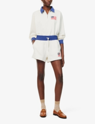 Shop Polo Ralph Lauren Women's Deckwash White Flag Logo-print Cotton-blend Jersey Shorts