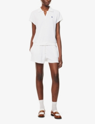 Shop Polo Ralph Lauren Women's White Logo-embroidered Cotton-blend Terry Polo Shirt