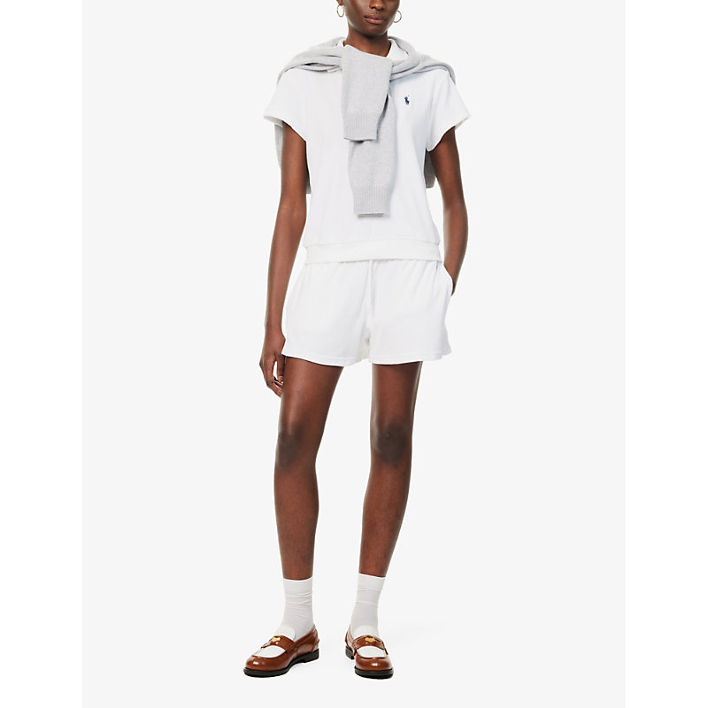 Shop Polo Ralph Lauren Women's White Athletic Logo-embroidered Terry Cotton And Recycled-polyester Shorts