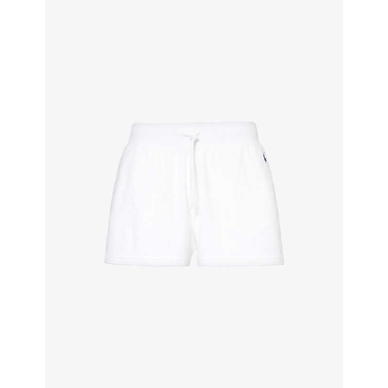 Shop Polo Ralph Lauren Women's White Athletic Logo-embroidered Terry Cotton And Recycled-polyester Shorts
