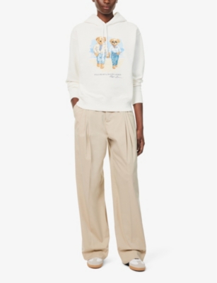 Shop Polo Ralph Lauren Womens Nevis Bear-print Cotton-blend Jersey Hoody