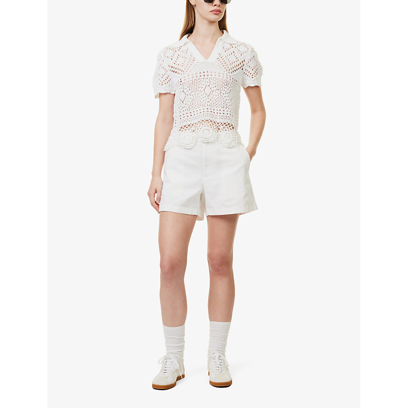 Shop Polo Ralph Lauren Women's Deckwash White Logo-embroidered Straight-leg Cotton-twill Shorts