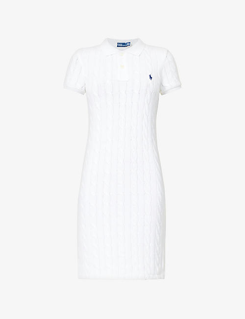 POLO RALPH LAUREN: Logo-embroidered polo-collar cotton midi dress
