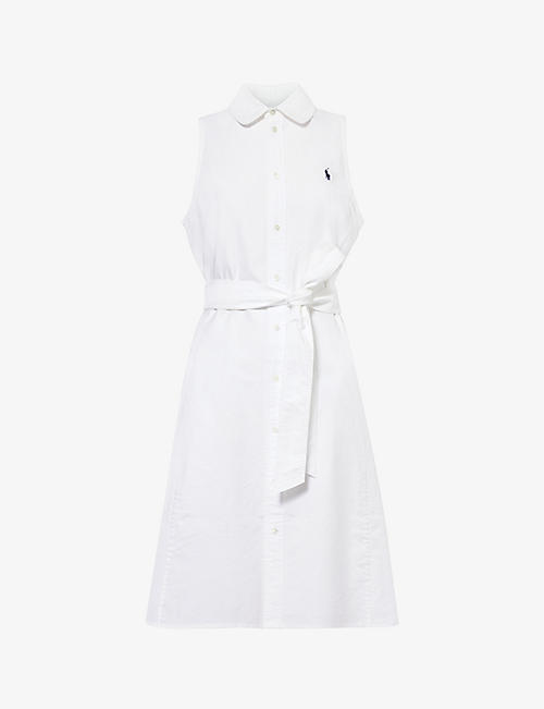 POLO RALPH LAUREN: Logo-embroidered belted cotton-poplin midi dress