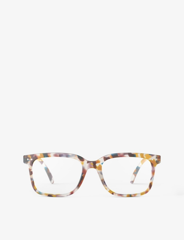 #L square-framed blue tortoise reading glasses