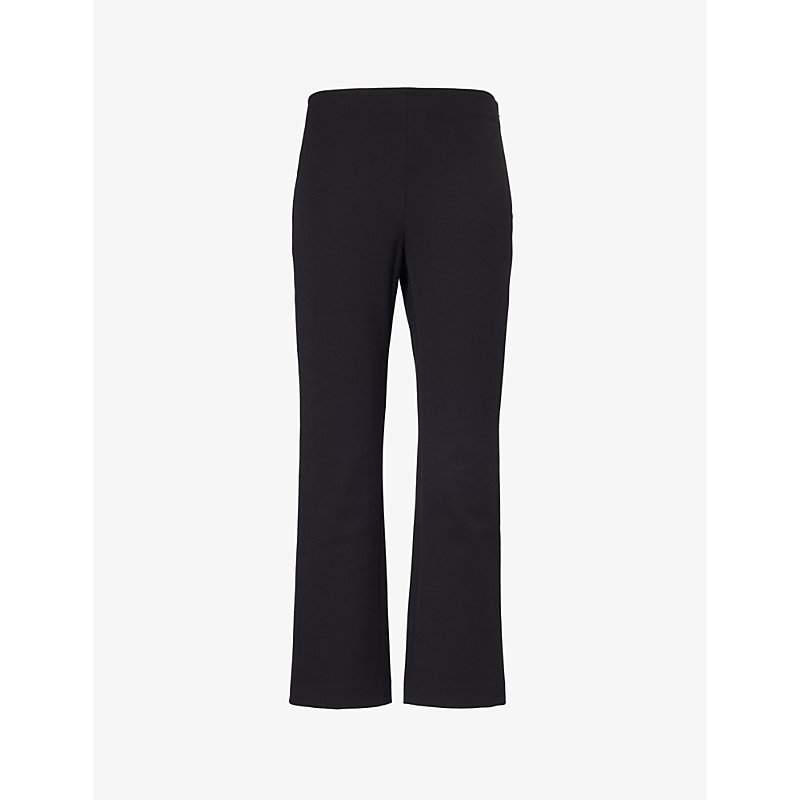 Shop Vince Women's Black Elasticated-waist Straight-leg Mid-rise Stretch-woven Trousers