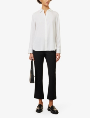 Vince Womens Optic White Curved-hem Slim-fit Silk-blend Shirt In Optic White
