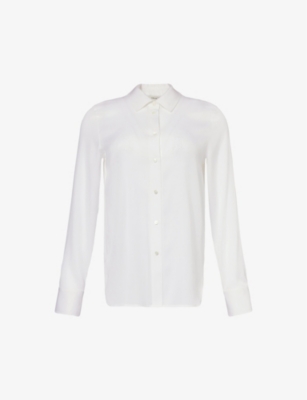 VINCE: Curved-hem slim-fit silk-blend shirt