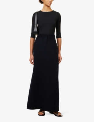 Vince Womens Black Ribbed Round-neck Stretch-woven Top In Black