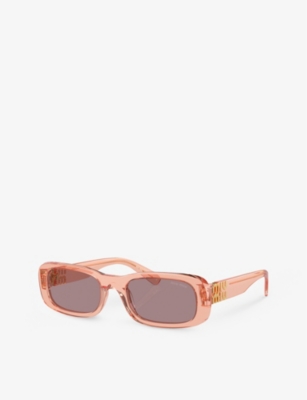 Shop Miu Miu Women's Pink Mu 08zs Oval-frame Acetate Sunglasses