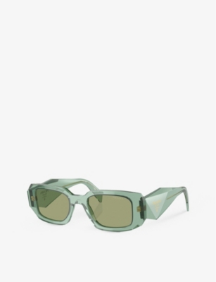 Shop Prada Womens Green Pr A25s Rectangle-frame Acetate Sunglasses
