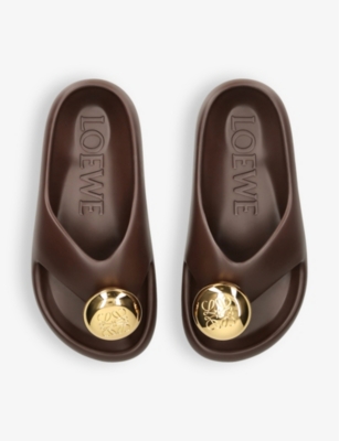 Shop Loewe Womens  Bubble Thong Brand-embellished Rubber Sliders In Dark Brown