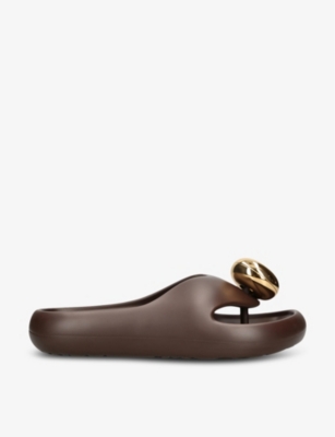 Shop Loewe Womens  Bubble Thong Brand-embellished Rubber Sliders In Dark Brown