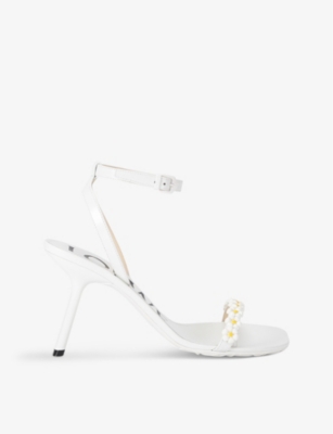 Loewe Womens White Petal 90 Flower-embellished Leather Heeled Sandals