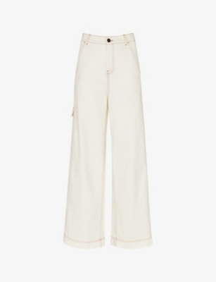 Shop Whistles Women's White Patch-pocket Wide-leg Mis-rise Denim Jeans