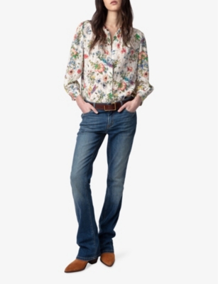 Shop Zadig & Voltaire Zadig&voltaire Women's Vanille Tadeo Floral-print Diamanté-motif Silk Shirt