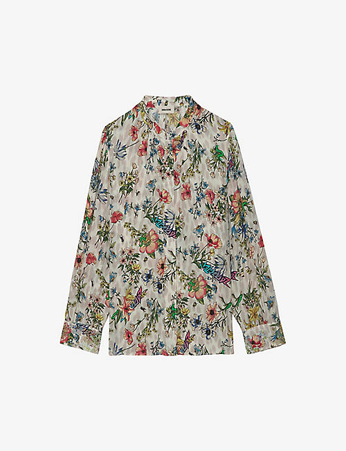 ZADIG&VOLTAIRE: Tadeo floral-print diamanté-motif silk shirt