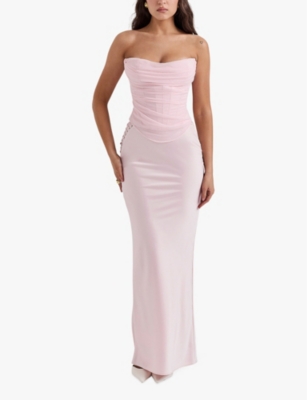House Of Cb Womens Ballerina Pink Georgie Gathered Strapless Woven Corset In Ballerina Pink