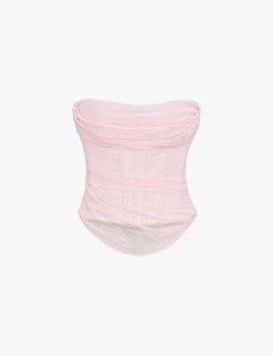 Shop House Of Cb Georgie Gathered Strapless Woven Corset In Ballerina Pink