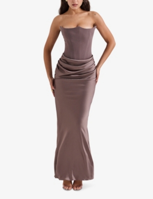 HOUSE OF CB OF CB WOMENS SMOKE PERSEPHONE STRAPLESS CORSET WOVEN MAXI DRESS 