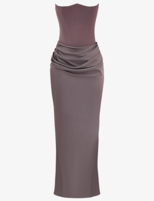 HOUSE OF CB OF CB WOMENS SMOKE PERSEPHONE STRAPLESS CORSET WOVEN MAXI DRESS 