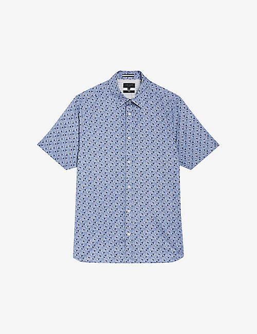 TED BAKER: Geometric-pattern short-sleeve stretch-cotton shirt