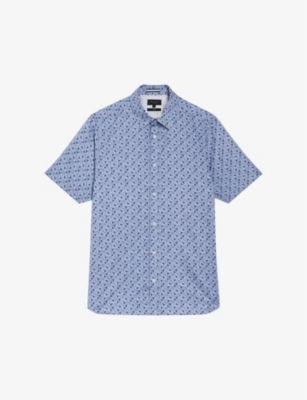 Shop Ted Baker Geometric-pattern Short-sleeve Stretch-cotton Shirt In Blue