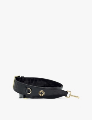 MAJE: Clover-embellished crocodile-embossed leather bag strap