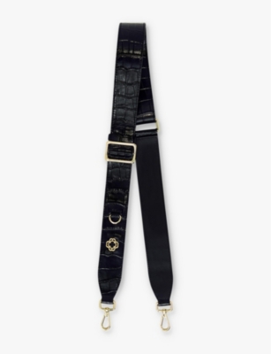 MAJE: Clover-embellished crocodile-embossed leather bag strap