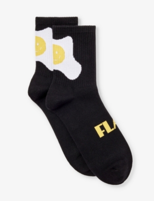 FLAN: Egg-pattern knitted cotton mid-calf socks