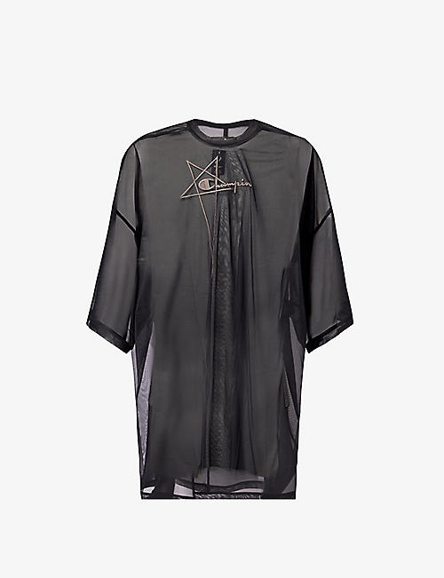 RICK OWENS: Rick Owens x Champion brand-embroidered mesh top