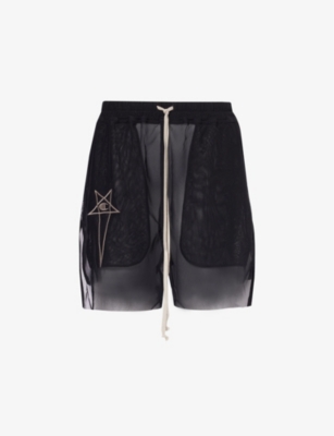 Shop Rick Owens X Champion Brand-embroidered Stretch-woven Shorts In Black