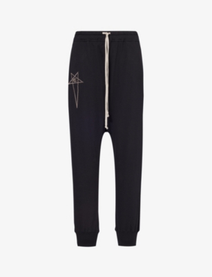 Shop Rick Owens X Champion Brand-embroidered Cotton-jersey Trousers In Black