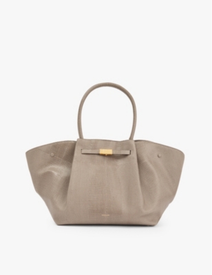 Demellier Womens The New York Suede Tote Bag Stone Grey Lizard Effect