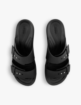 CROCS WOMENS CROCS BROOKLYN BUCKLE LOW-WEDGE RUBBER SANDALS 