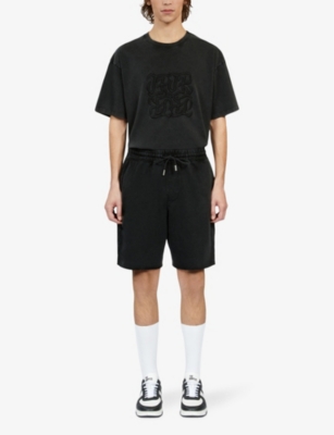 Shop The Kooples Men's Black Washed Drawstring Straight-cut Cotton-jersey Shorts