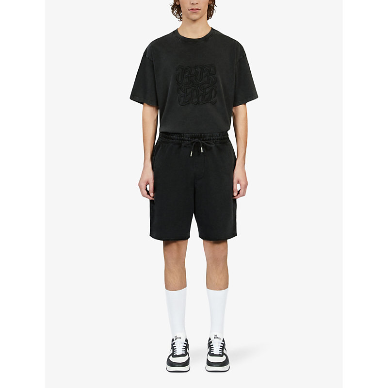 Shop The Kooples Drawstring Straight-cut Cotton-jersey Shorts In Black Washed