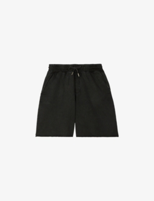 Shop The Kooples Men's Black Washed Drawstring Straight-cut Cotton-jersey Shorts