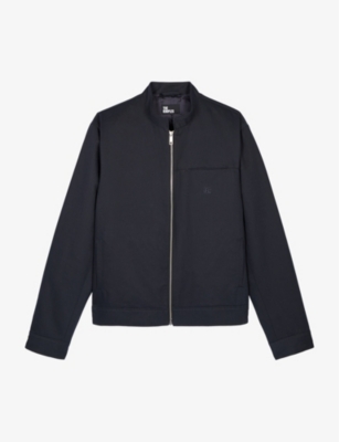 Shop The Kooples Men's Vy Logo-embroidered Cotton And Linen Harrington Jacket In Navy
