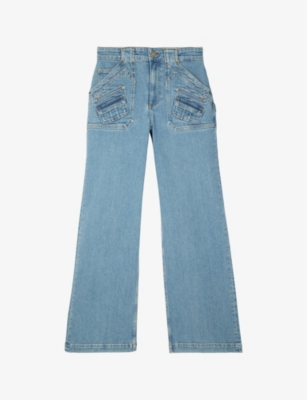 Shop The Kooples Womens Patch-pocket Flare-leg High-rise Jeans Blue