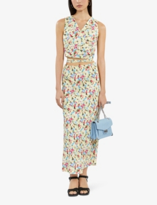 Shop The Kooples Women's Yellow Floral-print High-rise Woven-blend Maxi Skirt