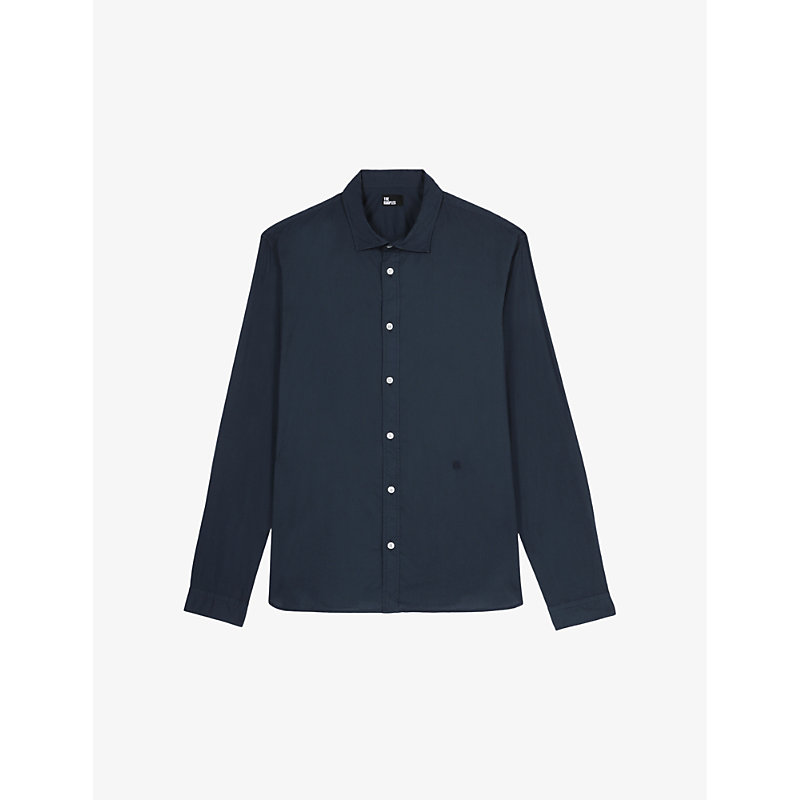 Shop The Kooples Mens Navy Classic-collar Regular-fit Cotton-voile Shirt