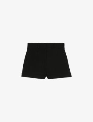 The Kooples Womens Black Turn-up High-rise Stretch-wool Shorts