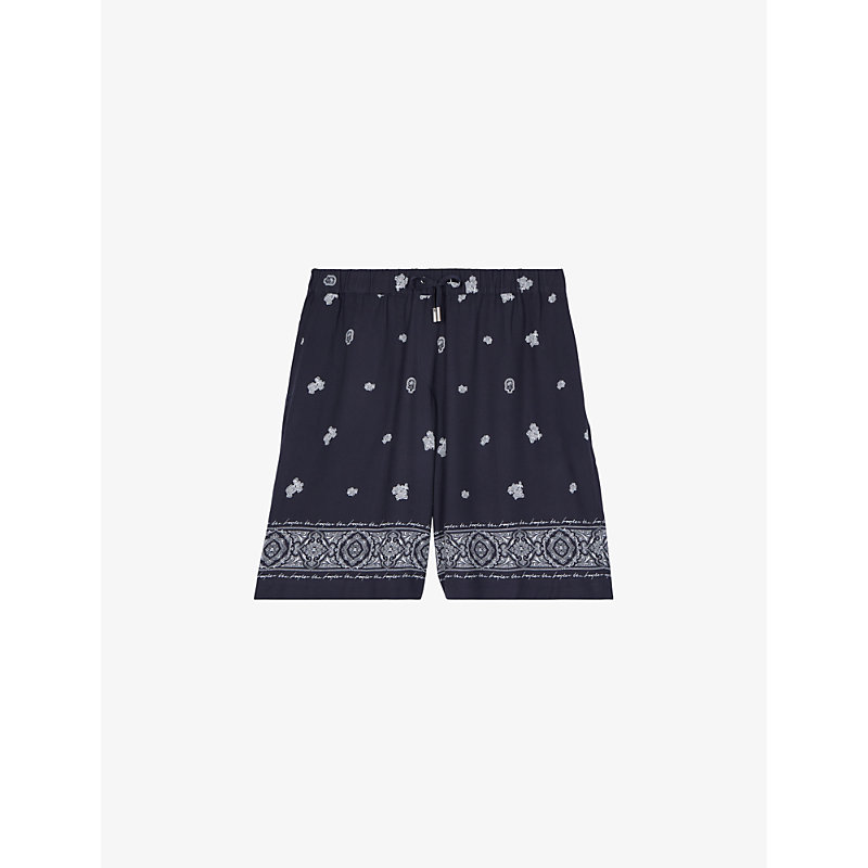 Shop The Kooples Men's Navy / White Paisley-print Drawstring Woven Shorts