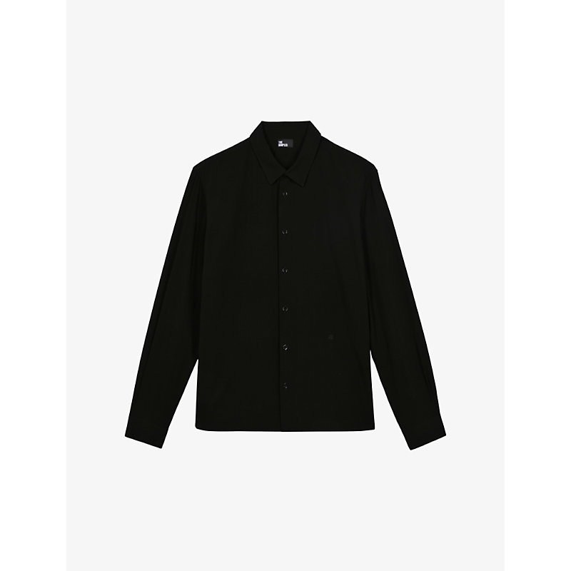 Shop The Kooples Men's Black Classic-collar Regular-fit Woven Shirt