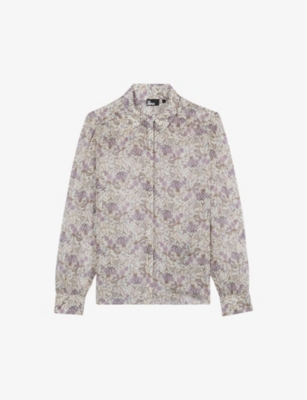 The Kooples Floral-print Woven Shirt In Ecru/mauve Chalk