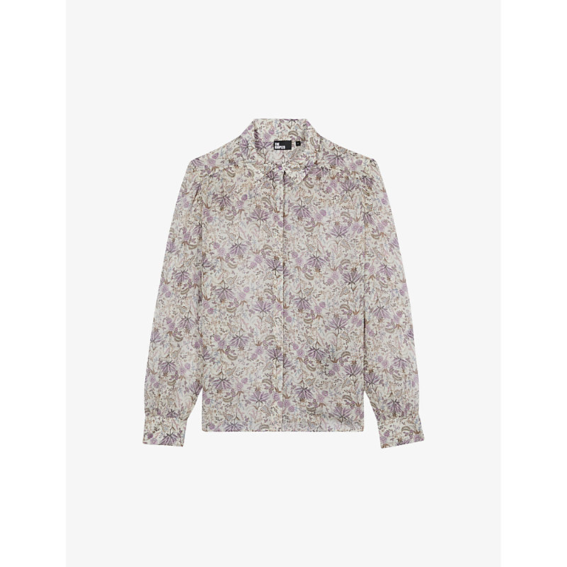 The Kooples Floral-print Woven Shirt In Neutral